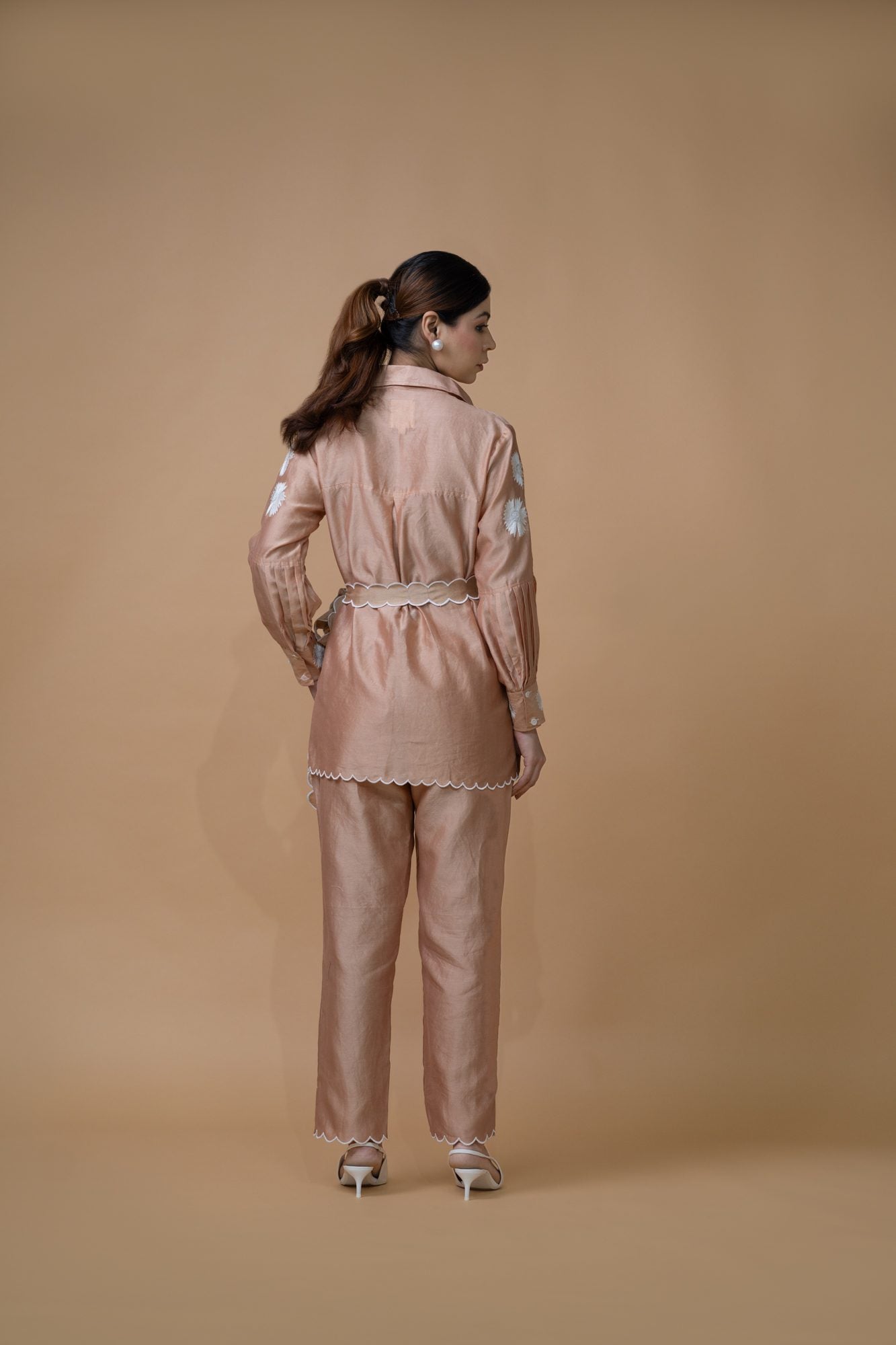 Beige Pleated Coord Set