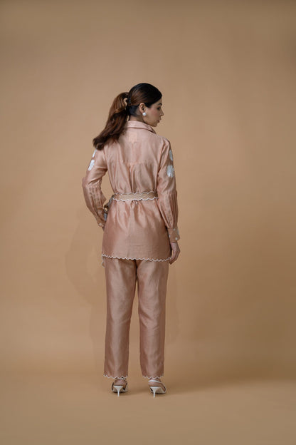 Beige Pleated Coord Set