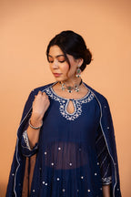 Mid Night Blue Tiered Anarkali Set