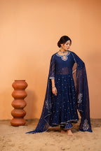 Mid Night Blue Tiered Anarkali Set