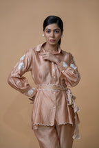 Beige Pleated Coord Set