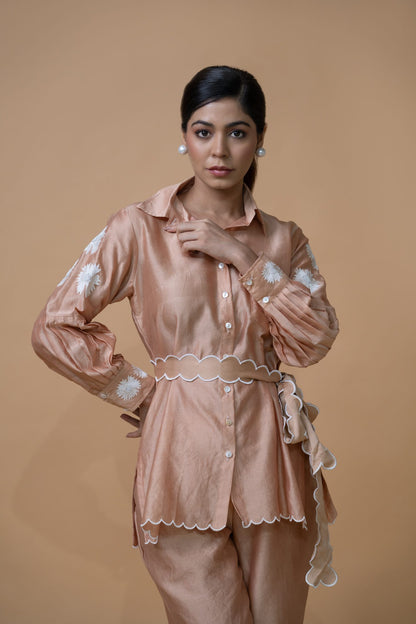 Beige Pleated Coord Set