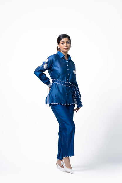 Blue Pleated Coord Set