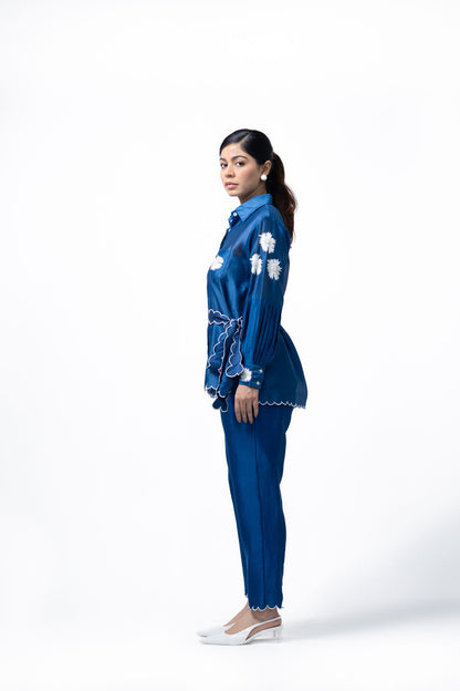 Blue Pleated Coord Set