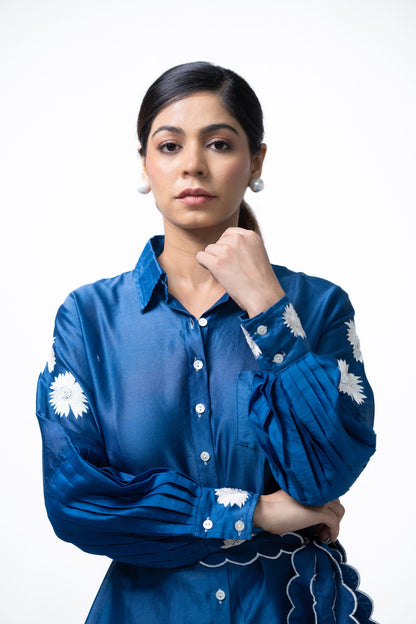 Blue Pleated Coord Set