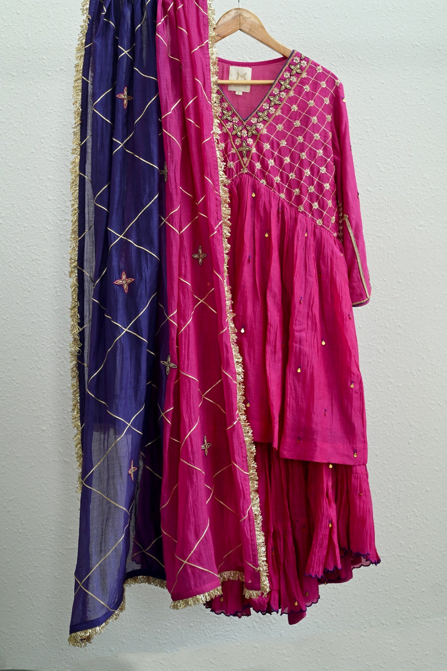 Pink Narrow Gathered Sharara Set