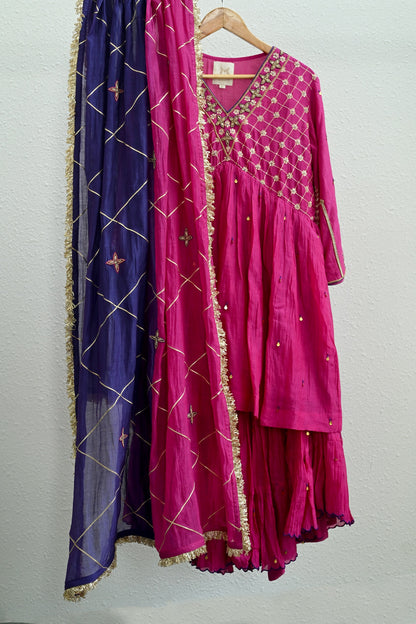 Pink Narrow Gathered Sharara Set