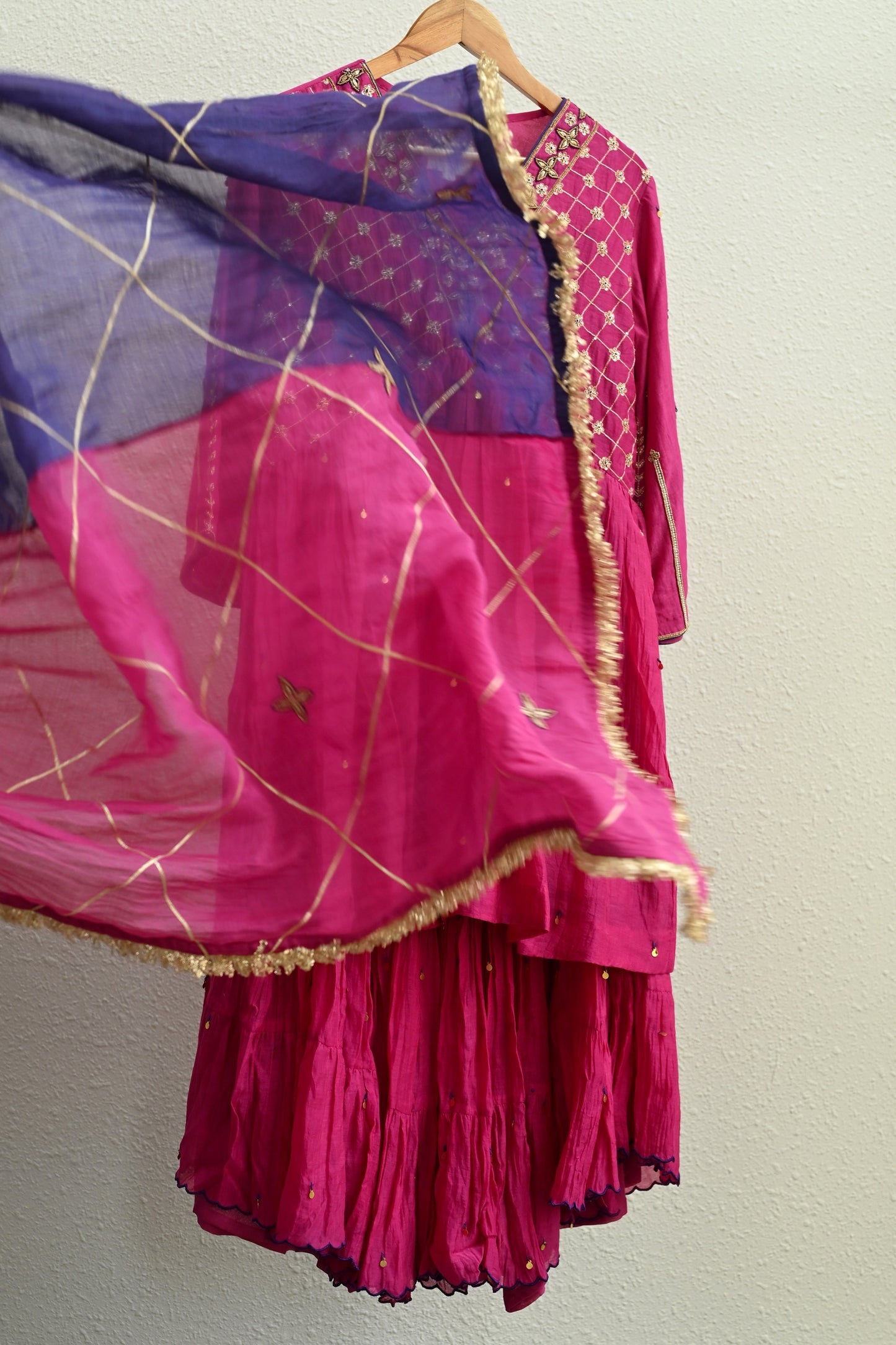 Pink Narrow Gathered Sharara Set