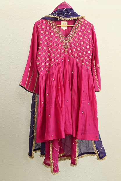 Pink Narrow Gathered Sharara Set
