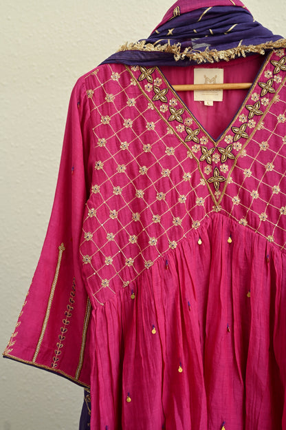 Pink Narrow Gathered Sharara Set