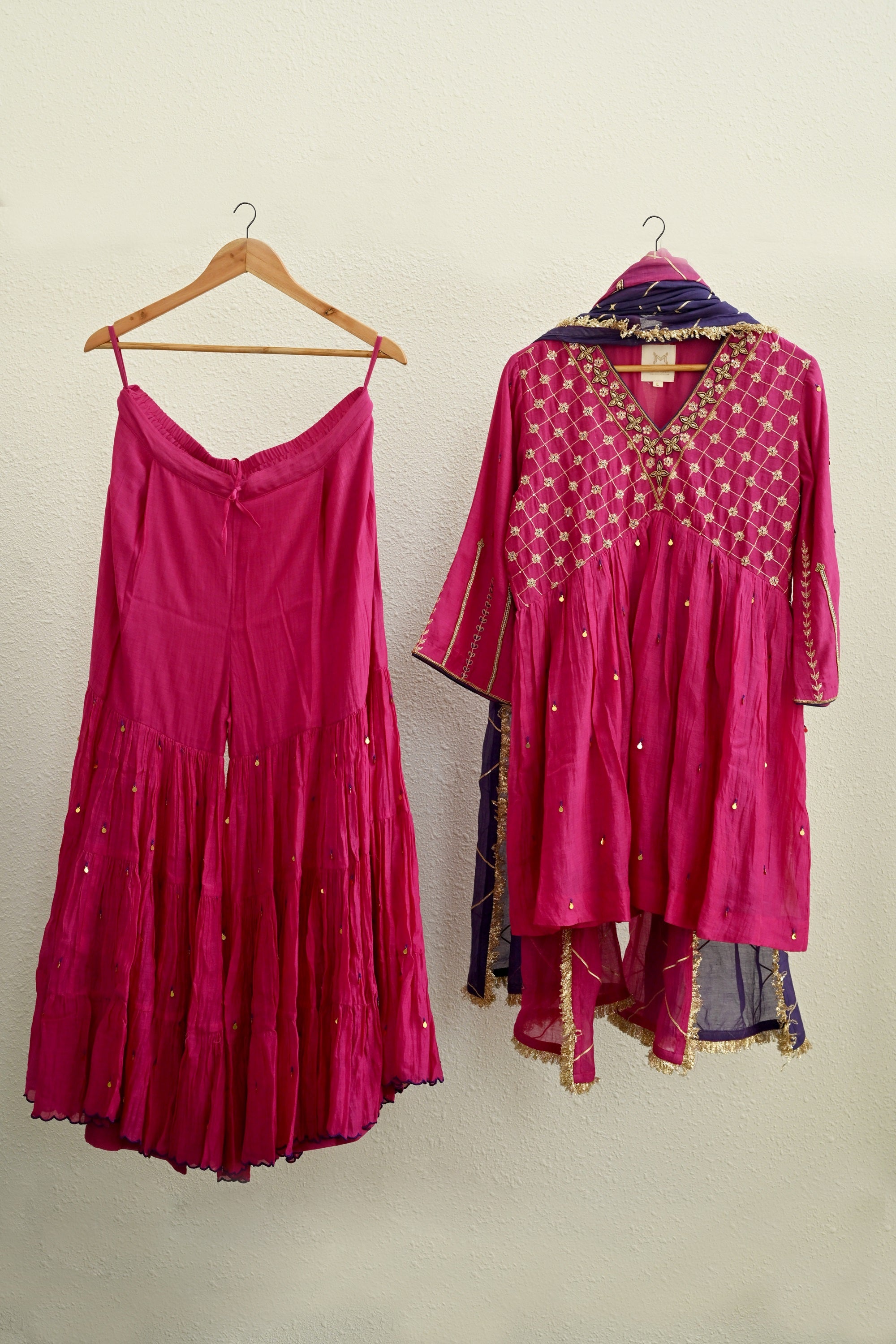 Pink Narrow Gathered Sharara Set