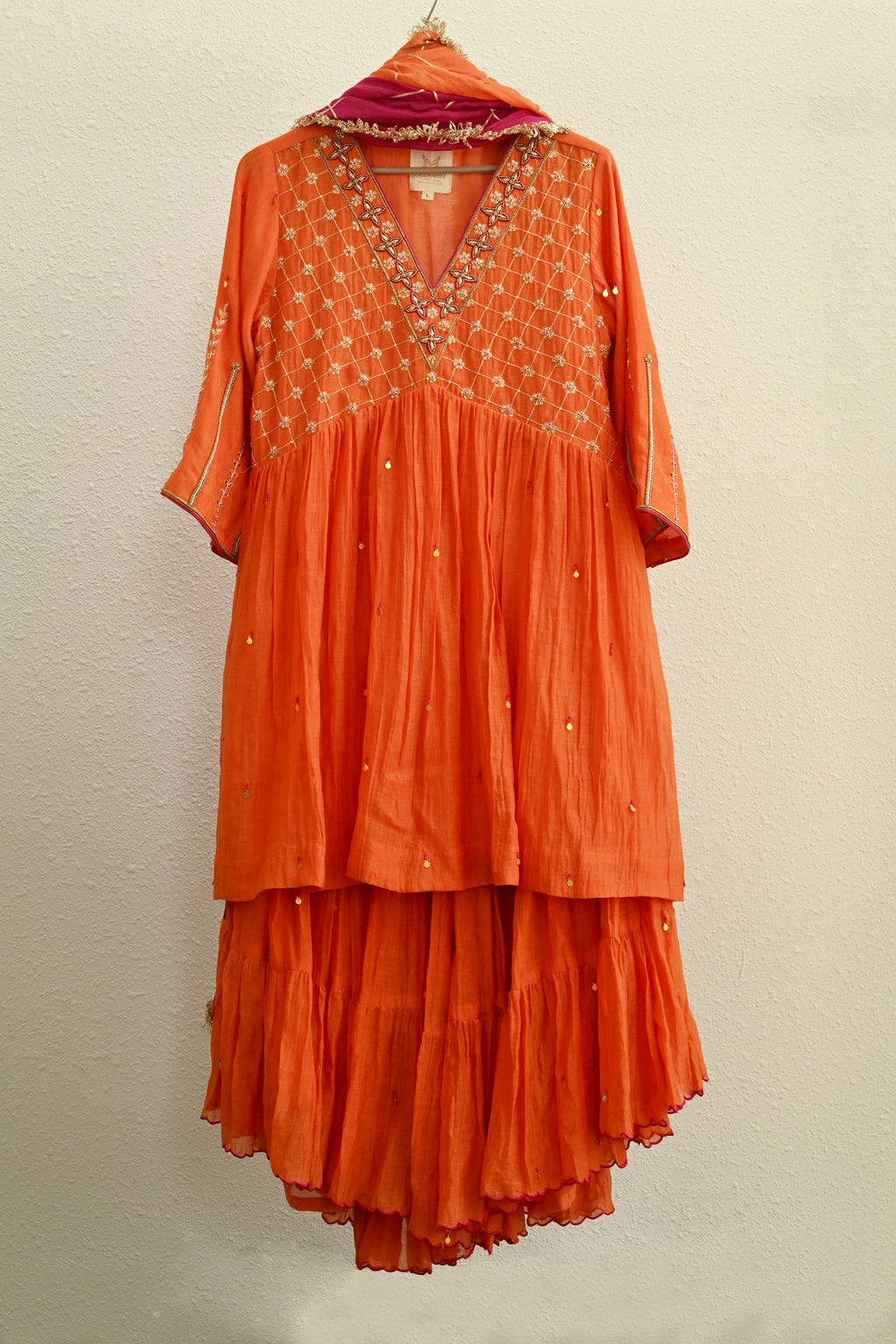 Orange Narrow Gathered Sharara Set
