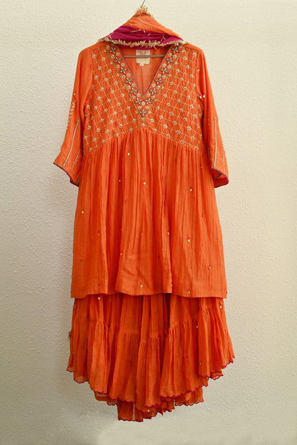Orange Narrow Gathered Sharara Set
