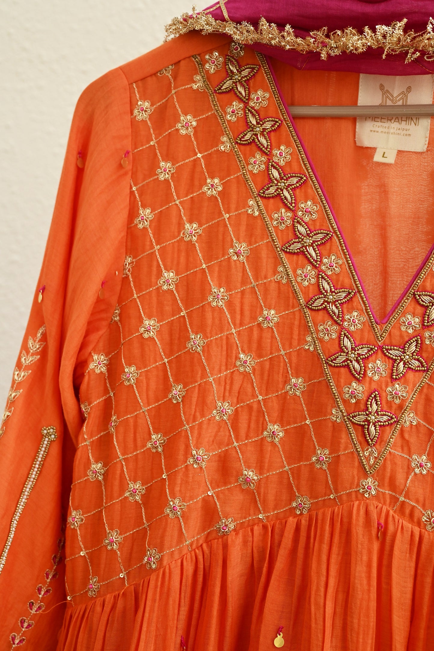 Orange Narrow Gathered Sharara Set