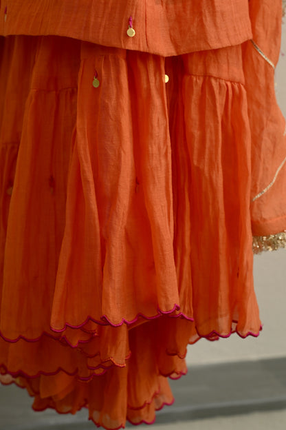 Orange Narrow Gathered Sharara Set