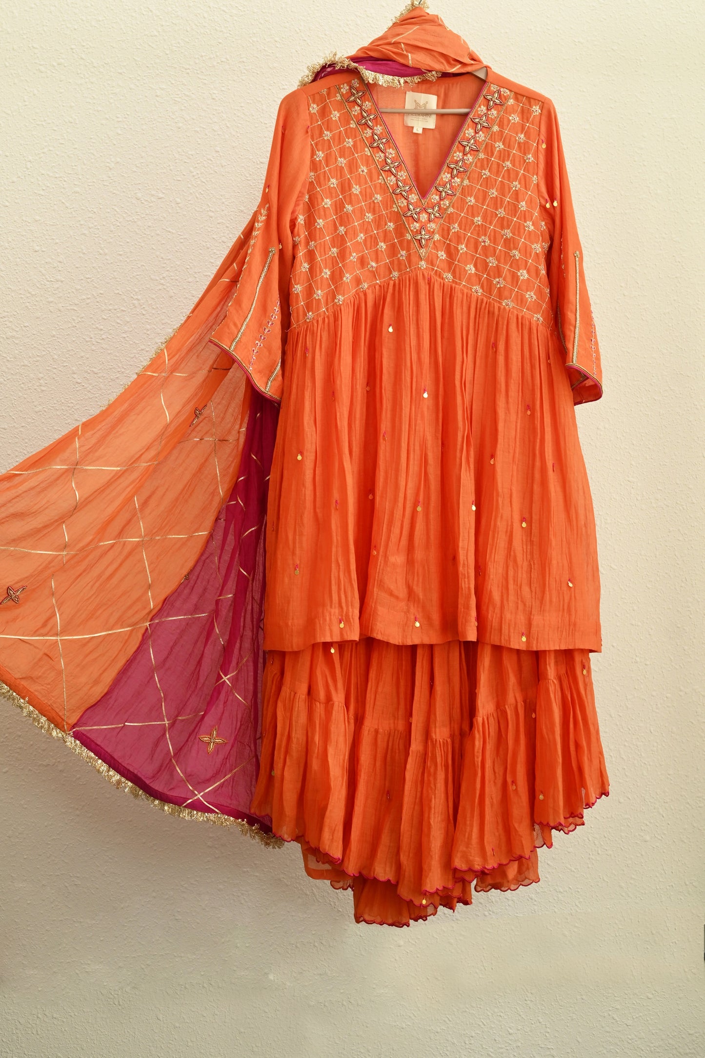 Orange Narrow Gathered Sharara Set