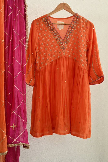Orange Narrow Gathered Sharara Set