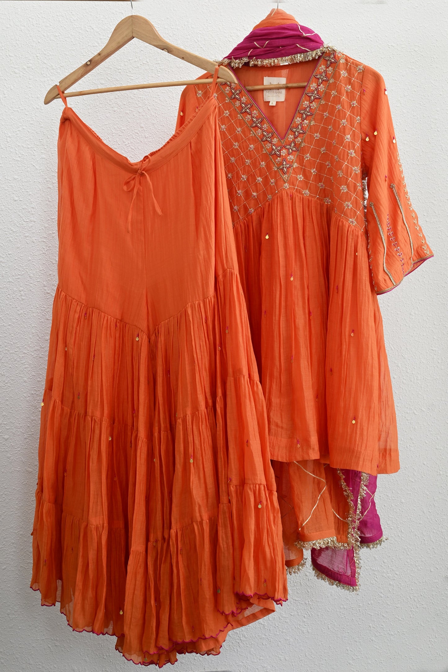 Orange Narrow Gathered Sharara Set
