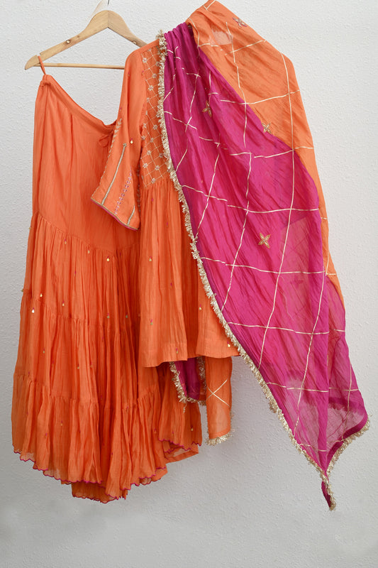 Orange Narrow Gathered Sharara Set