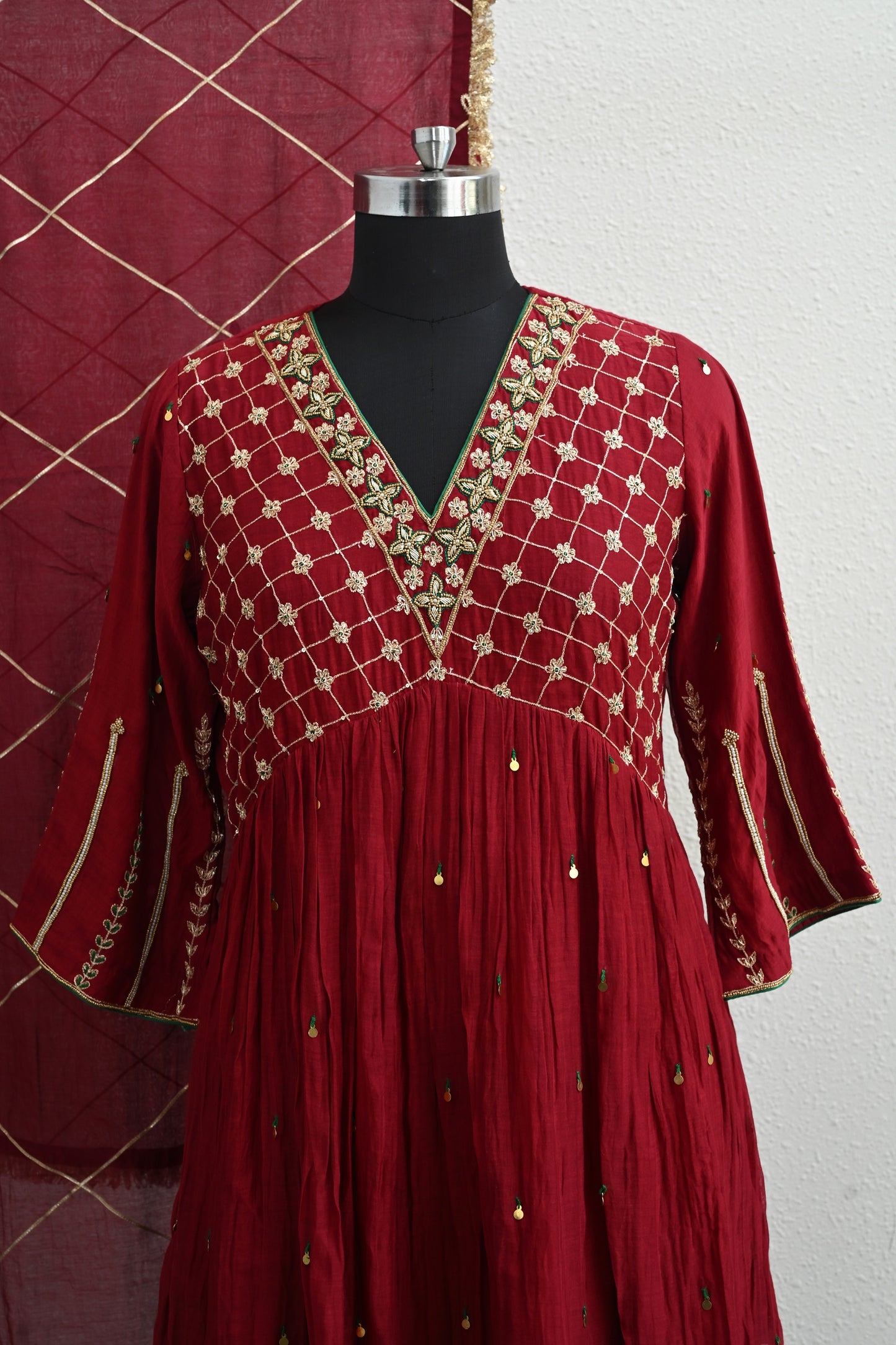 Dark Red Moti Jaal Sharara Set