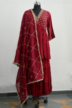 Dark Red Moti Jaal Sharara Set