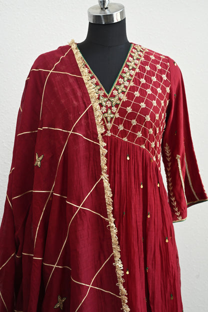 Dark Red Moti Jaal Sharara Set