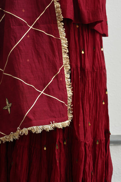 Dark Red Moti Jaal Sharara Set