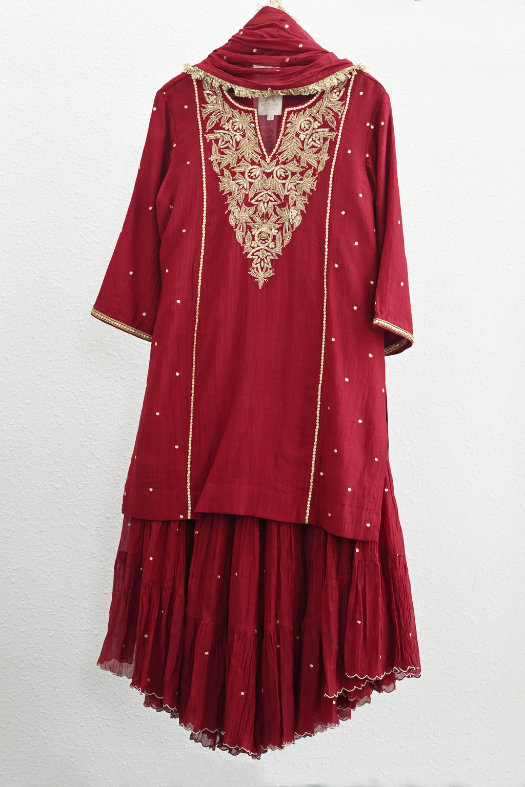 Maroon Moti Jaal Sharara Set