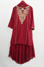 Maroon Moti Jaal Sharara Set