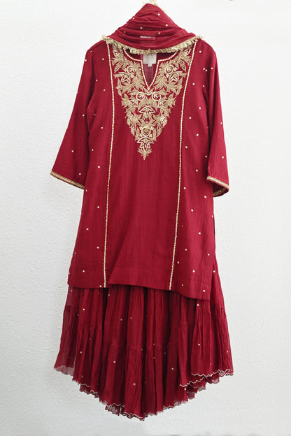 Maroon Moti Jaal Sharara Set