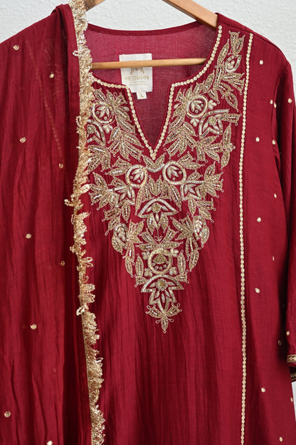 Maroon Moti Jaal Sharara Set
