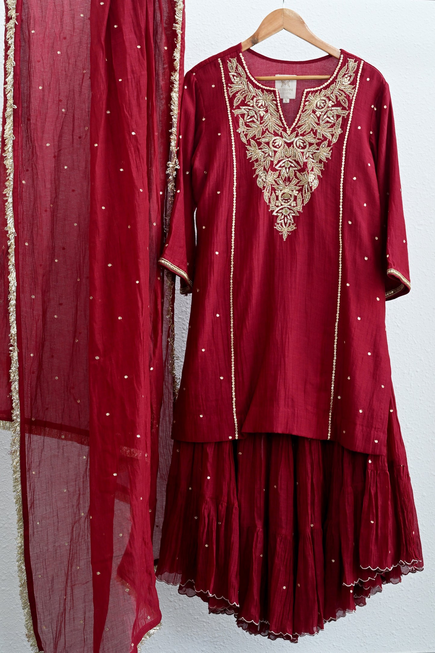 Maroon Moti Jaal Sharara Set