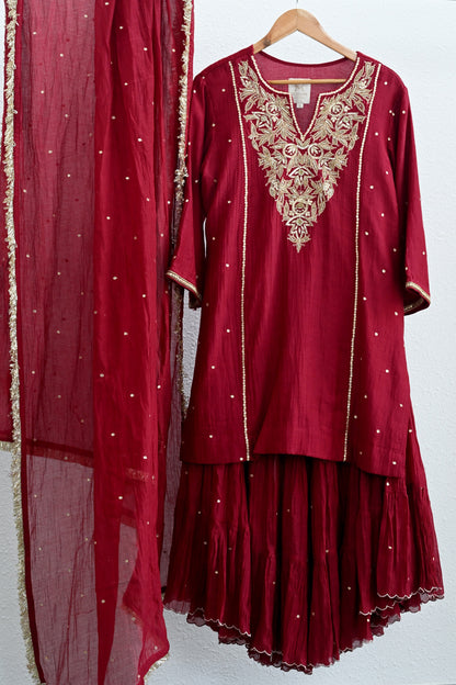 Maroon Moti Jaal Sharara Set