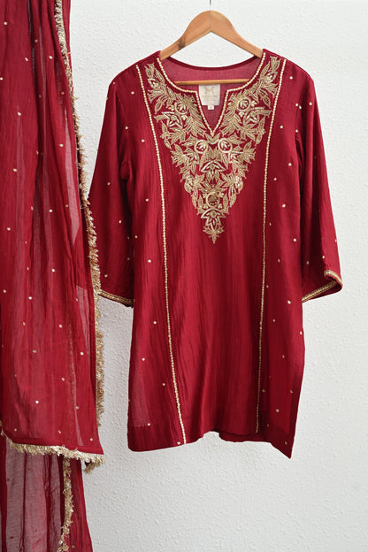 Maroon Moti Jaal Sharara Set