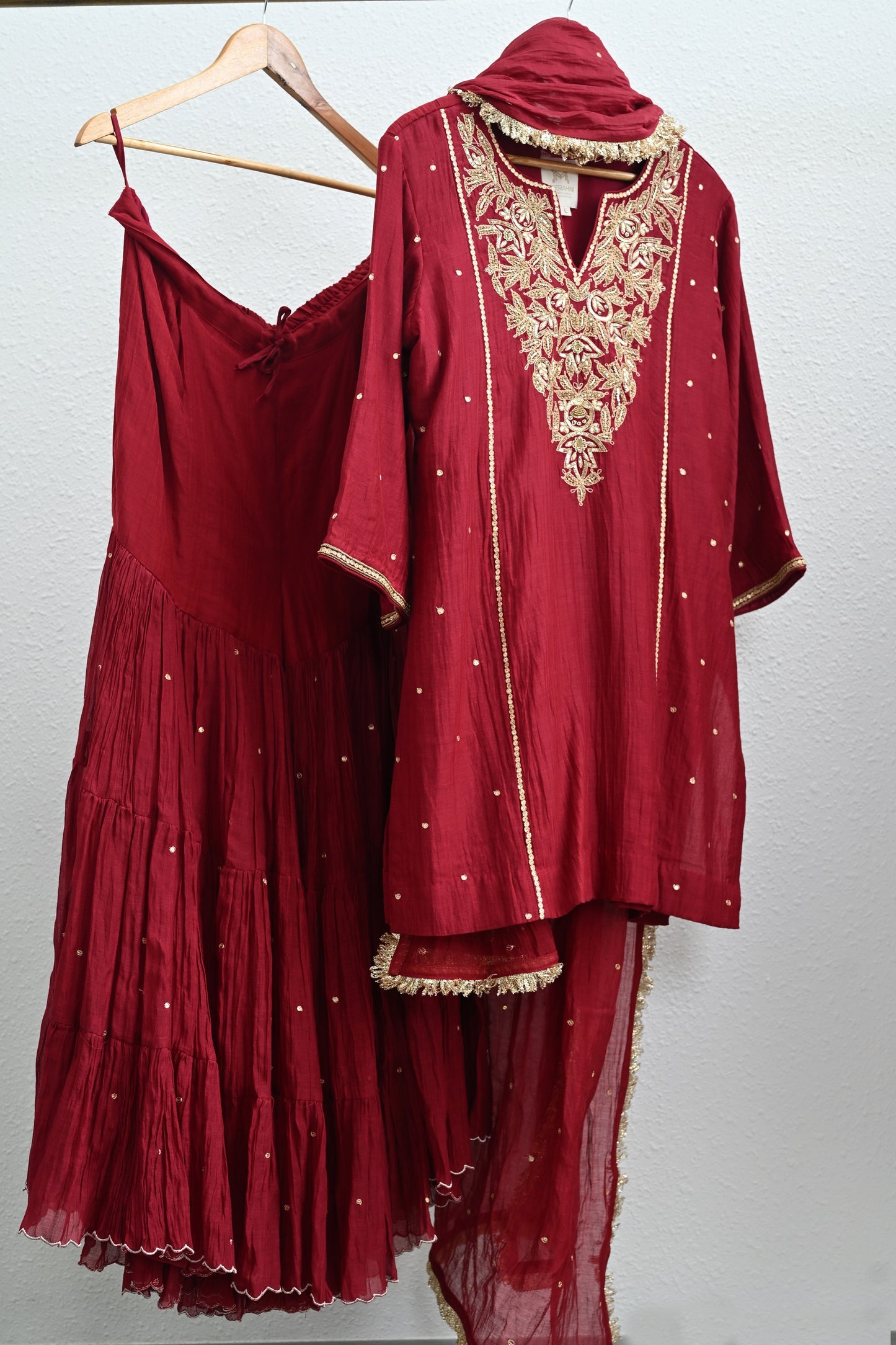 Maroon Moti Jaal Sharara Set