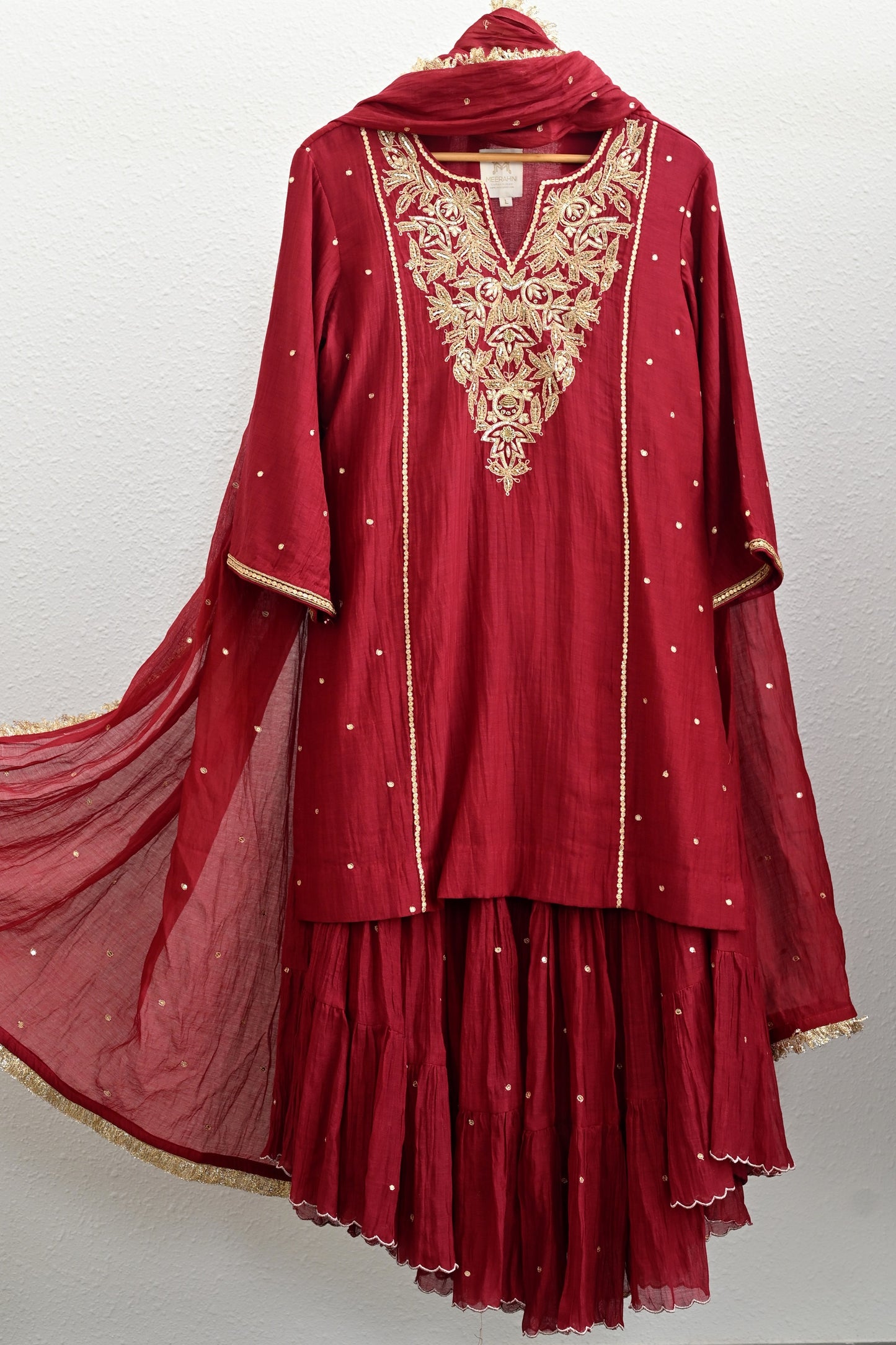 Maroon Moti Jaal Sharara Set