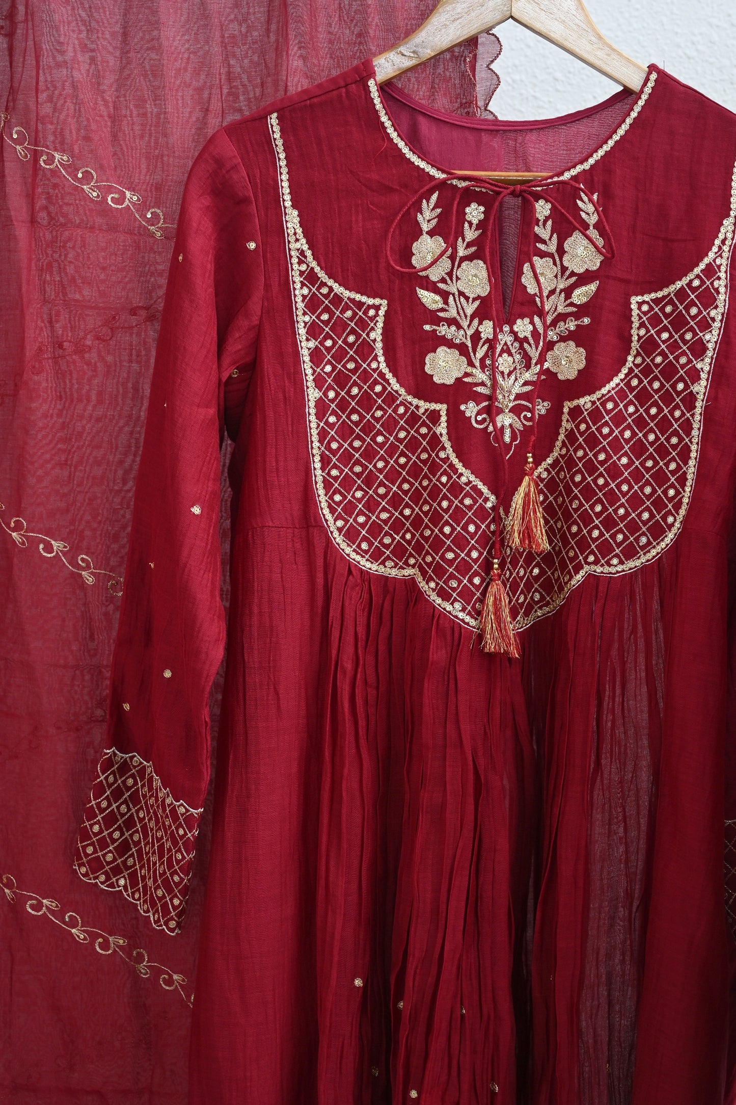 Maroon Side Jaal Suit Set