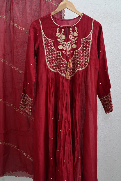 Maroon Side Jaal Suit Set