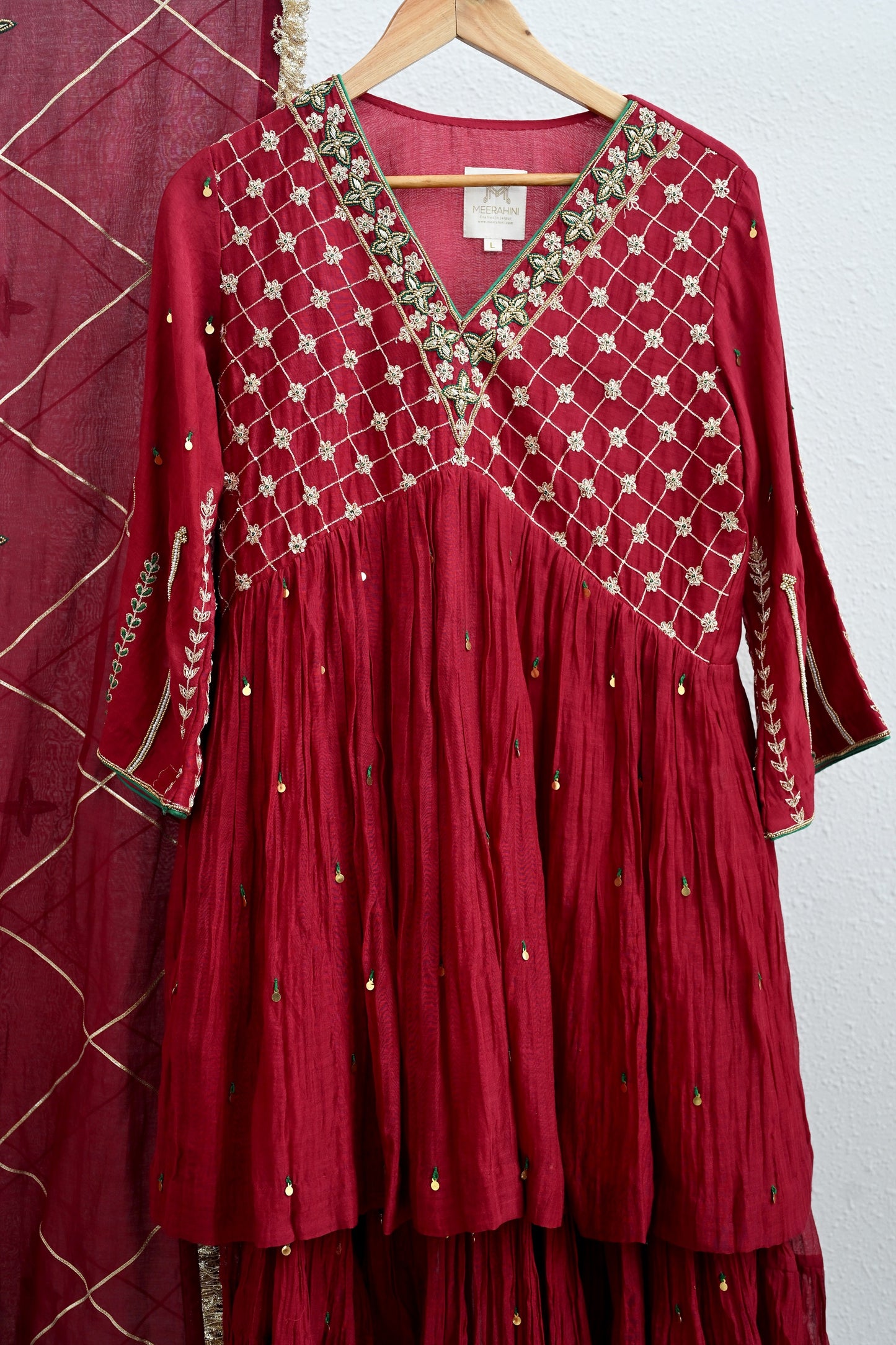 Maroon Moti Jaal Sharara Set
