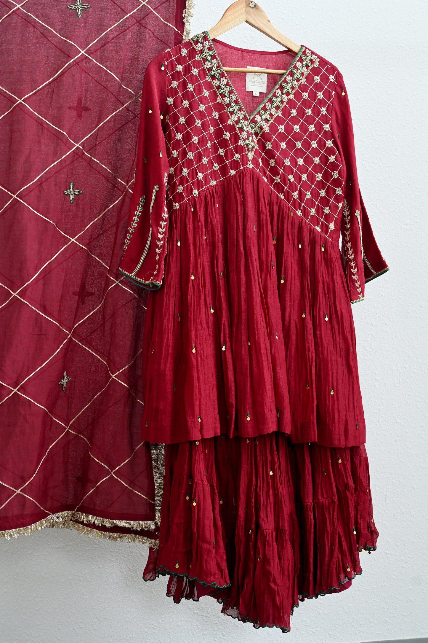 Maroon Moti Jaal Sharara Set