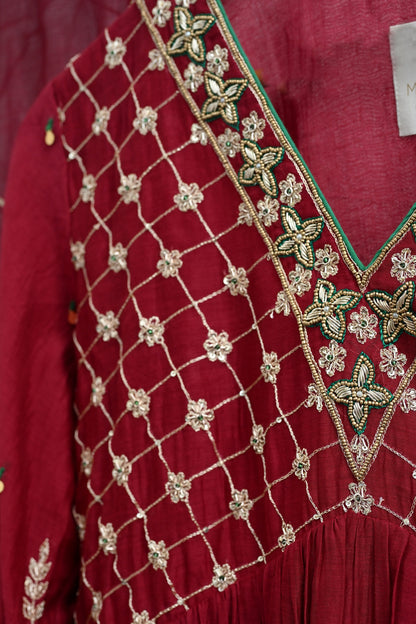 Maroon Moti Jaal Sharara Set