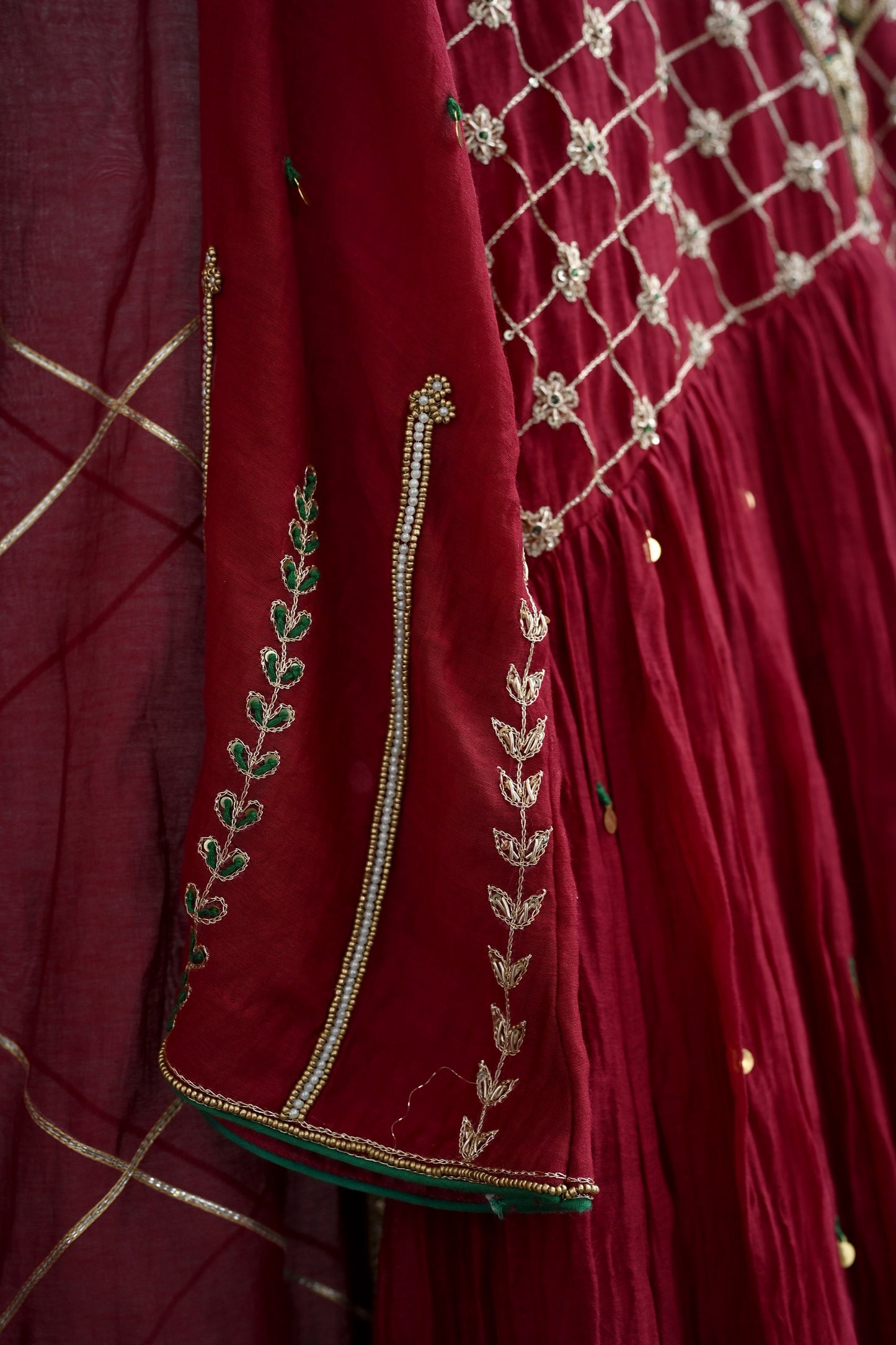 Maroon Moti Jaal Sharara Set