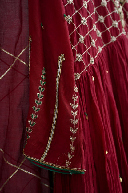 Maroon Moti Jaal Sharara Set