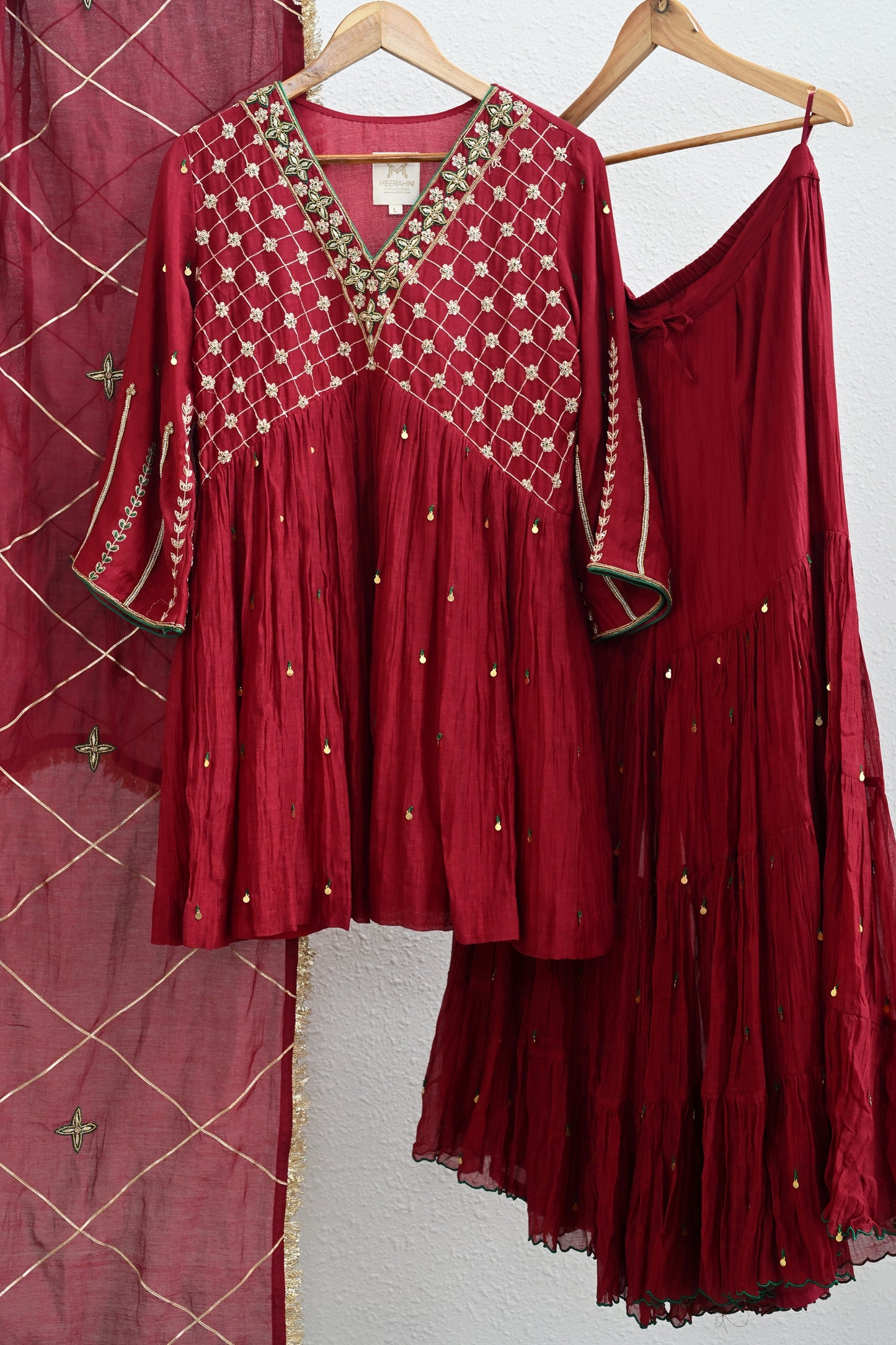 Maroon Moti Jaal Sharara Set