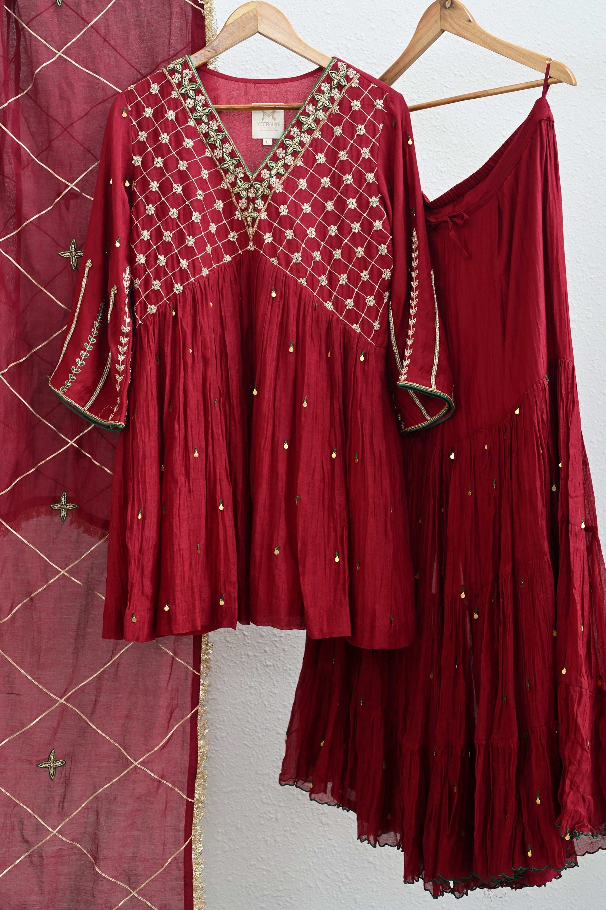 Maroon Moti Jaal Sharara Set