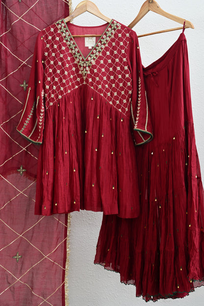 Maroon Moti Jaal Sharara Set