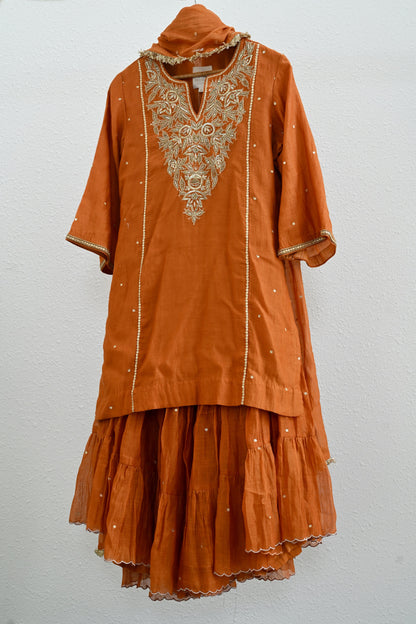 Rusty Orange Narrow Gathered Sharara Set