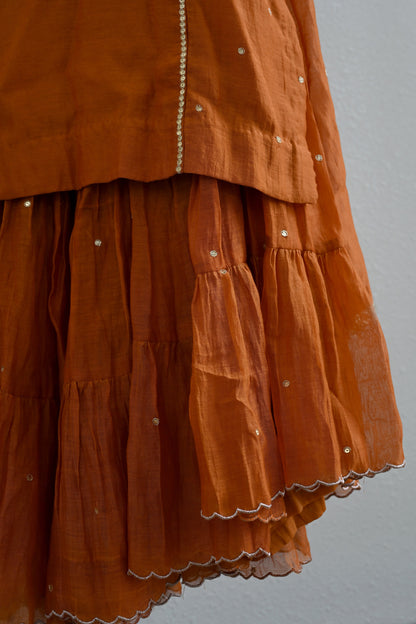 Rusty Orange Narrow Gathered Sharara Set