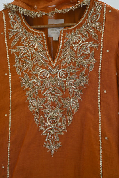 Rusty Orange Narrow Gathered Sharara Set