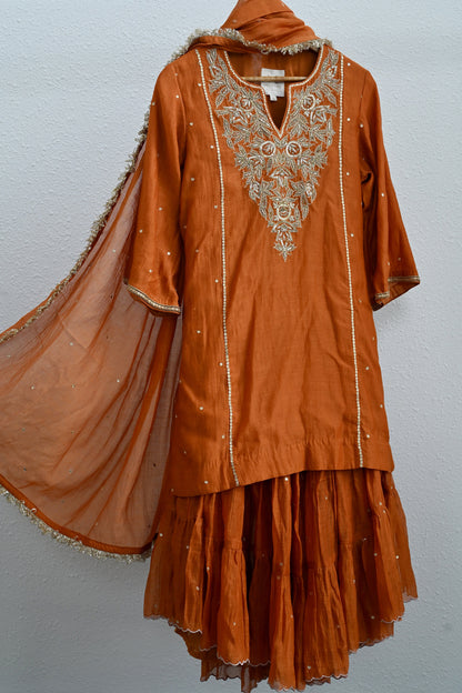 Rusty Orange Narrow Gathered Sharara Set